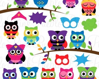 Superhero Owl Clipart Clip Art Vectors, Great for Superhero Party Invitations - Commercial and Personal