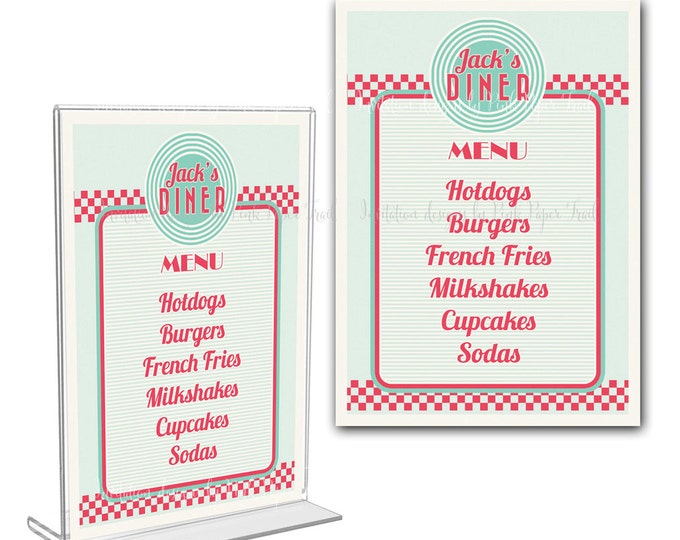 Retro Diner Menu Card, I will customize for you, Print Your Own