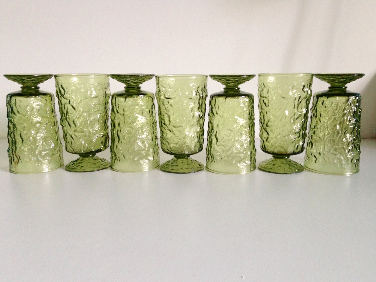 Anchor Hocking Green Avocado Pedestal Glasses