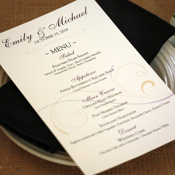 Scroll Dinner Menu Wedding Menu Elegant Wedding Menu