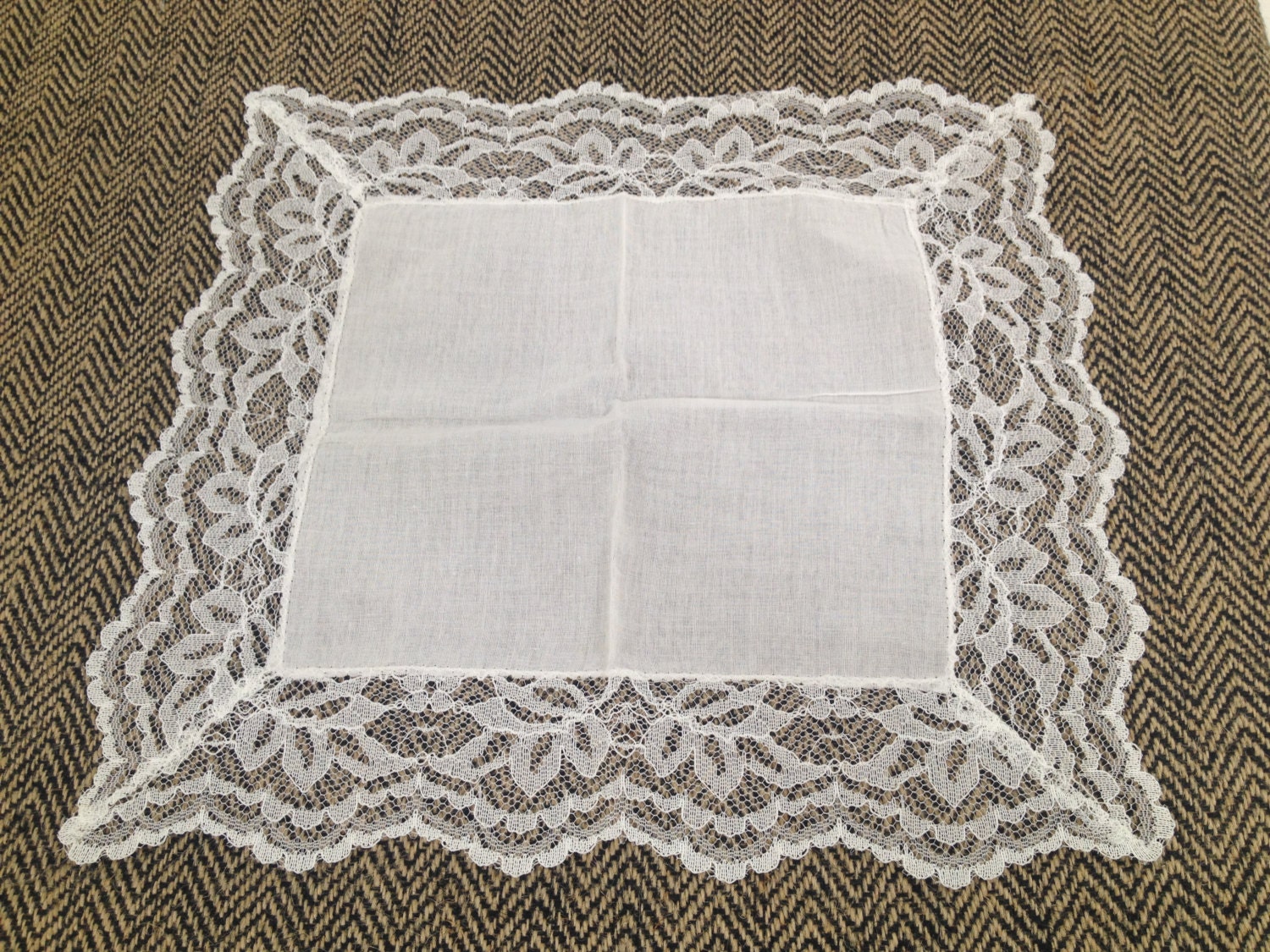 Vintage White Lace Edged Wedding Handkerchief Hanky by kchoos