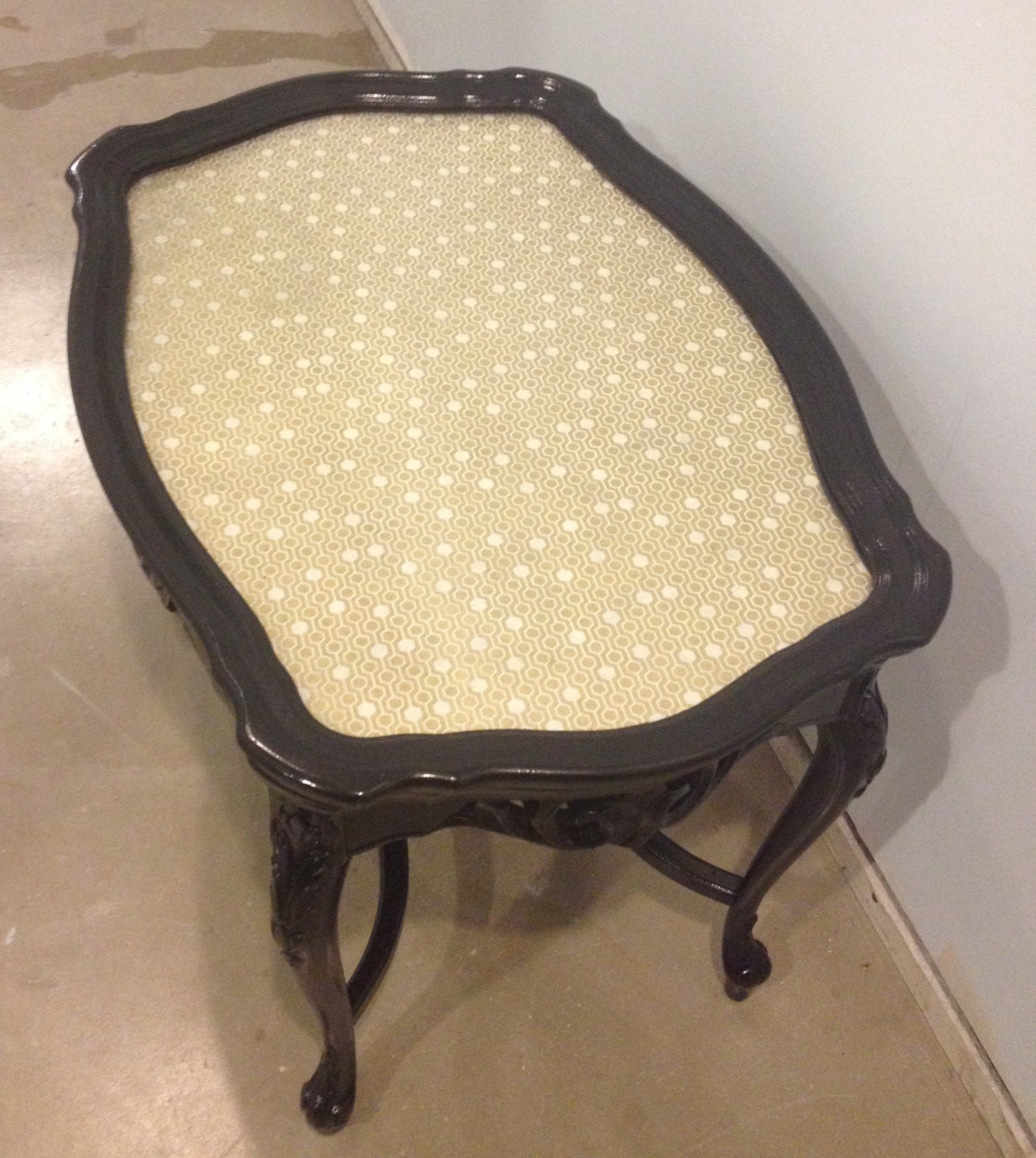 Gold and Gloss Black Vintage Side Table with Removable Glass