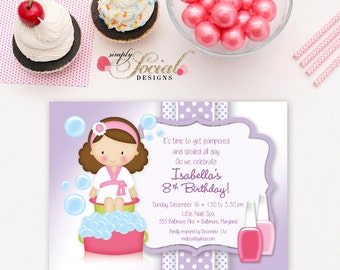 Kid's Spa Birthday Party Invitation Manicure Pedicure Nail Polish PRINTABLE