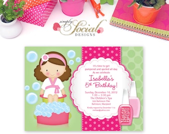 Kid's Spa Birthday Party Invitation Manicure Pedicure Nail Polish Printable