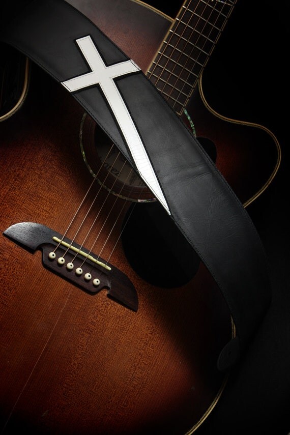 Leather Guitar Strap Black Guitar Strap by EthosCustomBrands