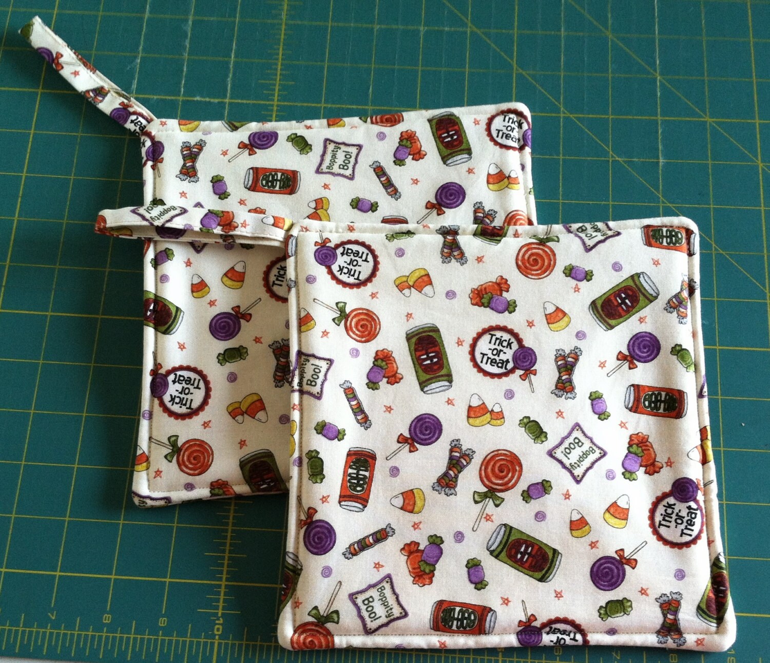 Hand Made Colorful Halloween Pot Holder SET OF 2 Trick or