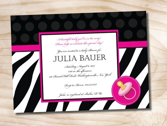 ZEBRA WHIMSY Black and White Baby Shower Invitation - Printable Digital file or Printed Invitations Il_570xn