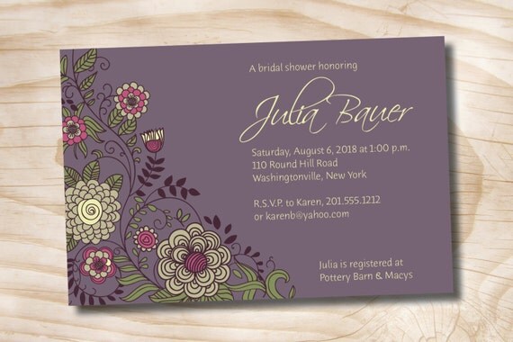 FLOWER VINE Bridal Shower/ Baby Shower Invitation - Printable digital file or printed invitations Il_570xn