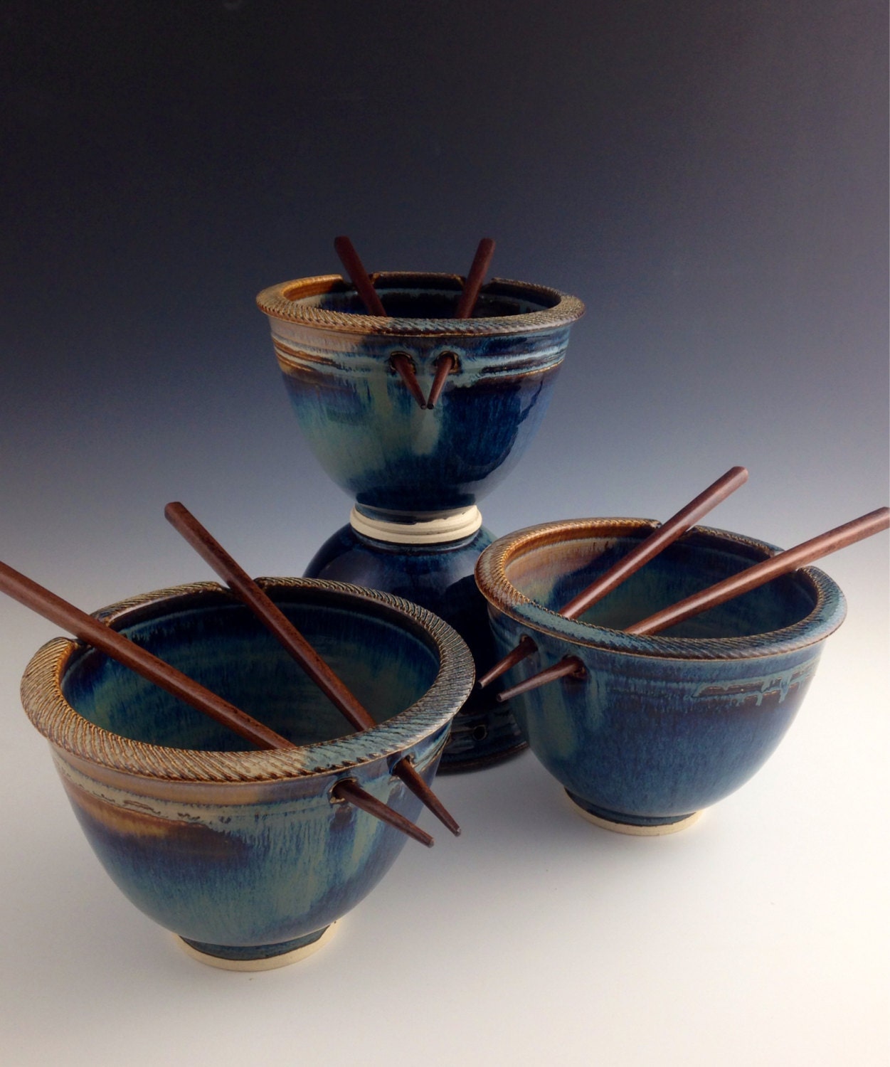 Set of 4 Rice / Noodle bowls Blue
