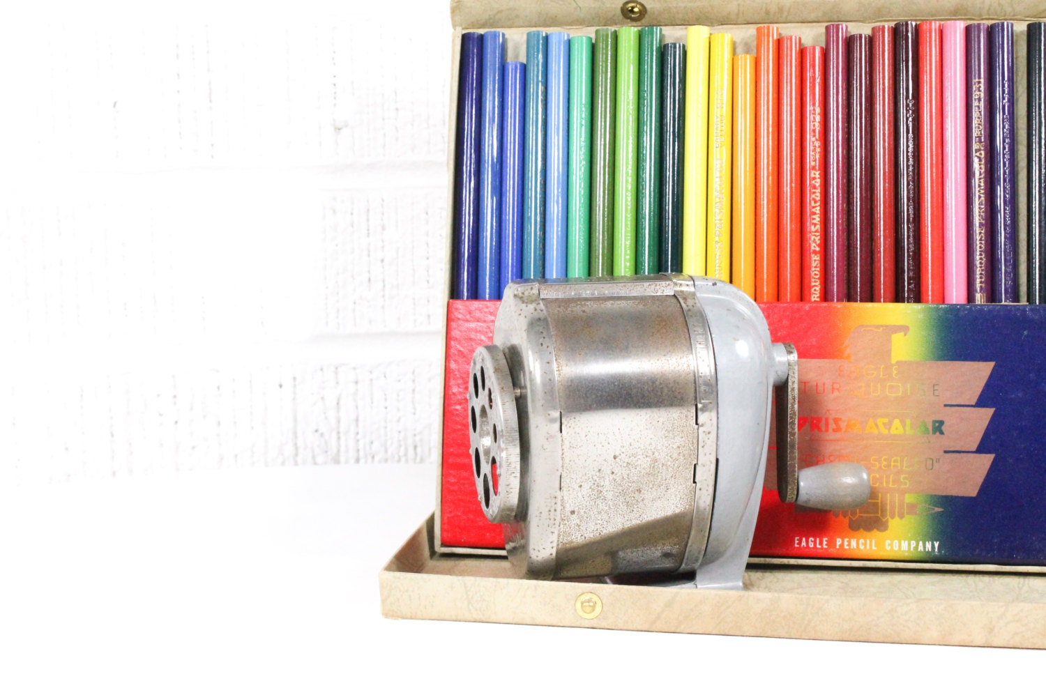 Vintage Pencil Sharpener Boston KS Mechanical Hand Crank Wall Mount