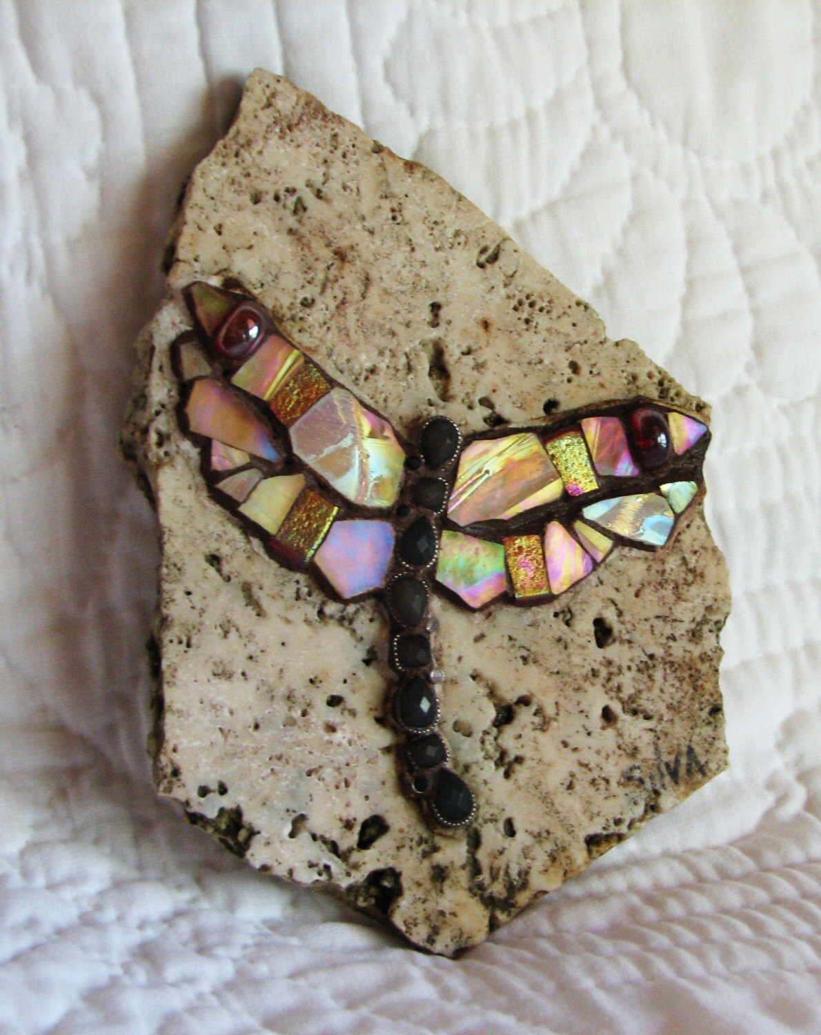 Mosaic Dragonfly Garden Stone