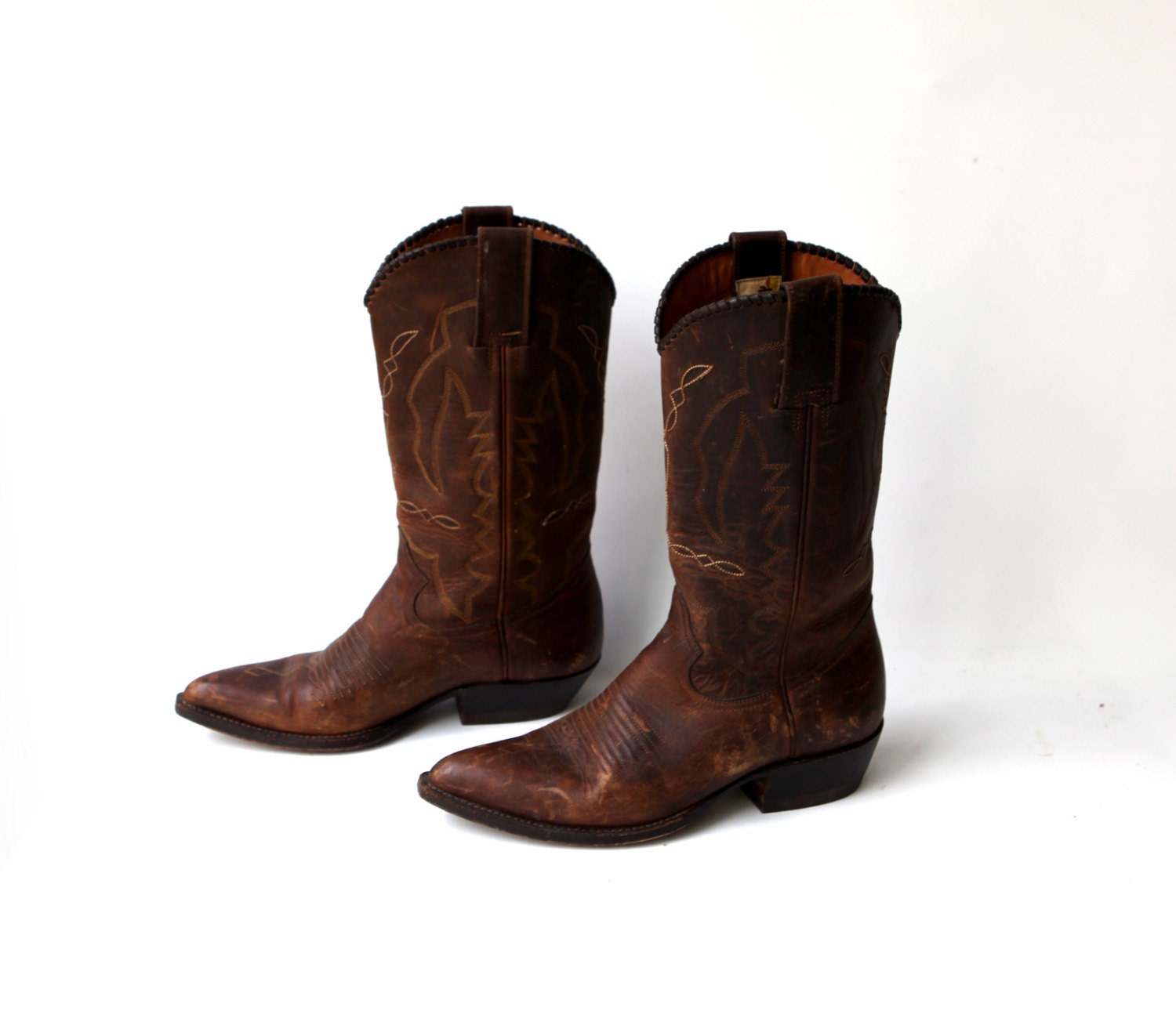 Vintage 1980s Unisex Montana Mexican tan leather cowboy boots