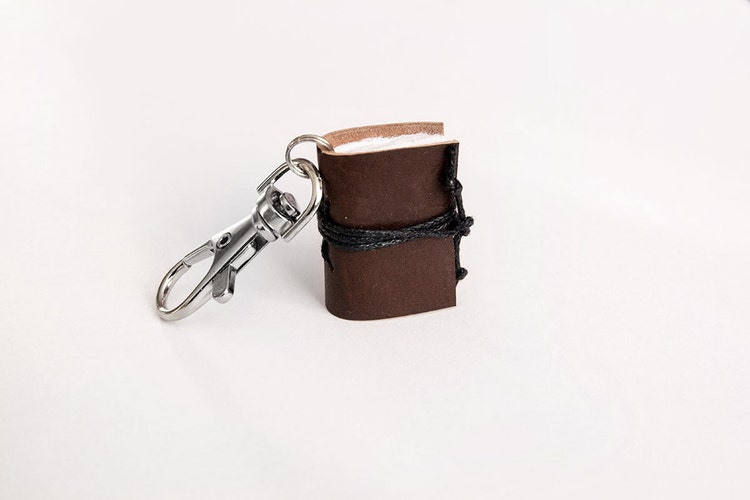 Mini book keychain key accessories leather by BrotherWorks on Etsy