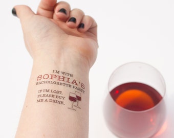 Wine Bachelorette Party Tattoos, If Lost, Buy Me a Drink, Temporary Tattoo, Custom Tattoo, Bachelorette Tattoo, Wine Tasting Bachelorette