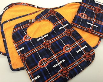 Chicago Bears Baby Bib/Washcloth/Burp Cloth/Receiving Blanket Set_Orange