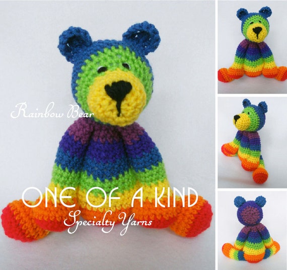 crochet rainbow teddy bear