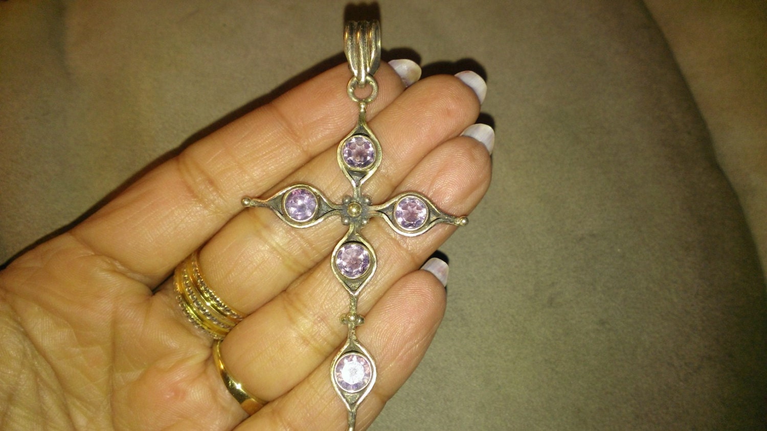 sterling silver cross with amethyst stones – Haute Juice