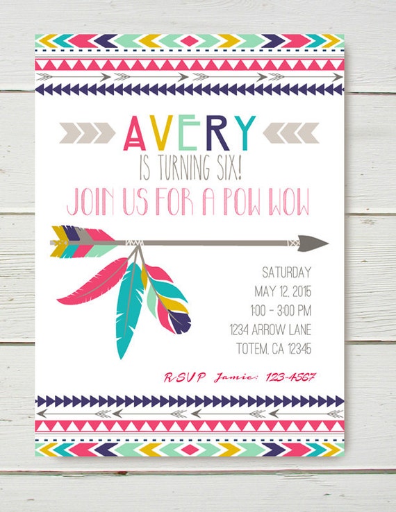 Items similar to Tribal Shower or birthday Invitation pink mint gold ...