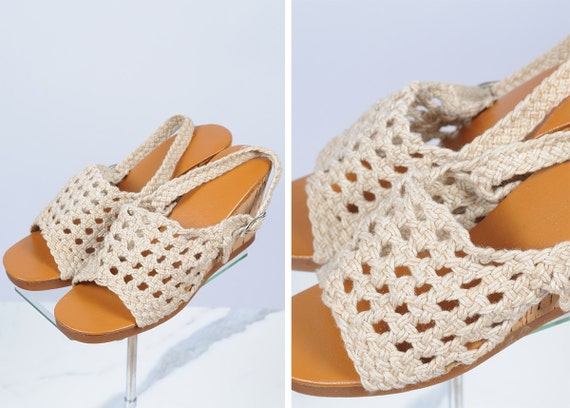 Items similar to 1970s shoes/ 70s crochet sandals/ corck wedge on Etsy