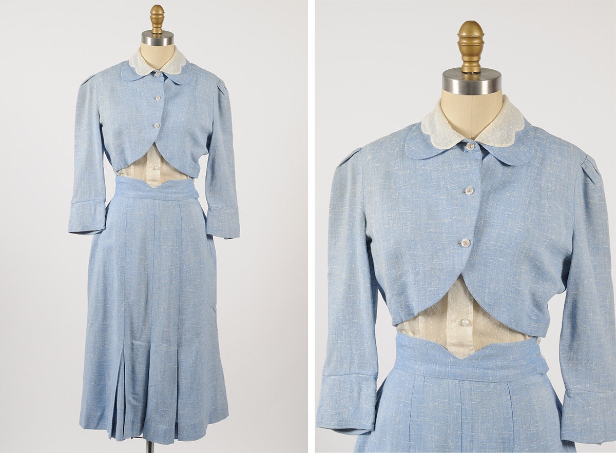 1950s dress/ 50s skirt and jacket set/ small