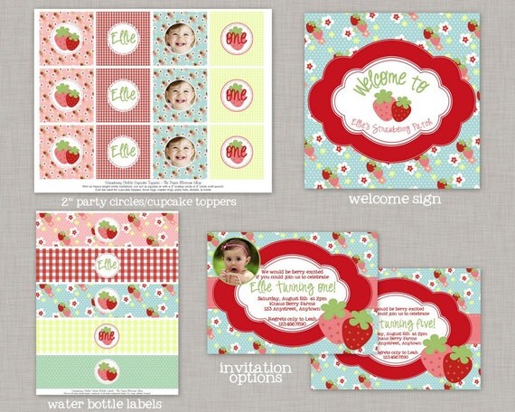 Strawberry Birthday Party, Strawberry Birthday Decorations, Strawberry Birthday, Strawberry Party, Strawberry Fields, Printable Party Il_570xn