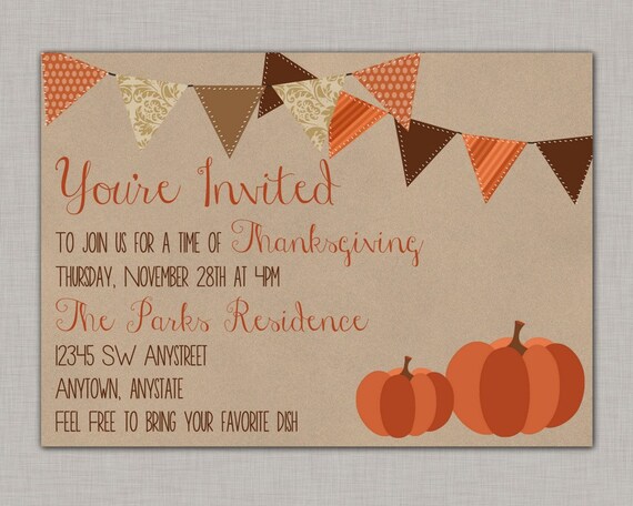 Thanksgiving Invitation, Pumpkin Invitation, Fall Invitation, Rustic, Printable Il_570xn