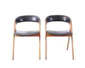 Pair of Vintage Black Leather Mid Century Modern Chairs
