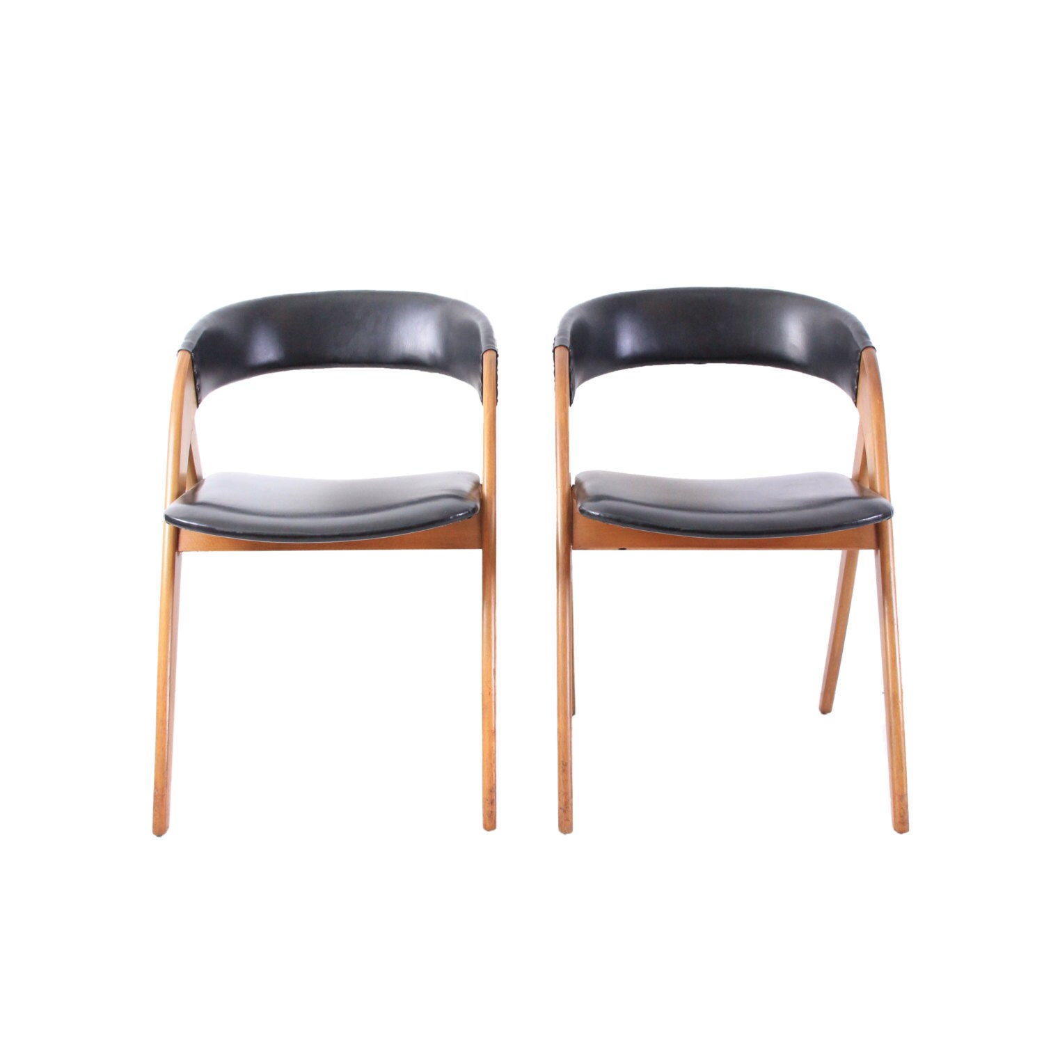 Pair of Vintage Black Leather Mid Century Modern Chairs Haute Juice