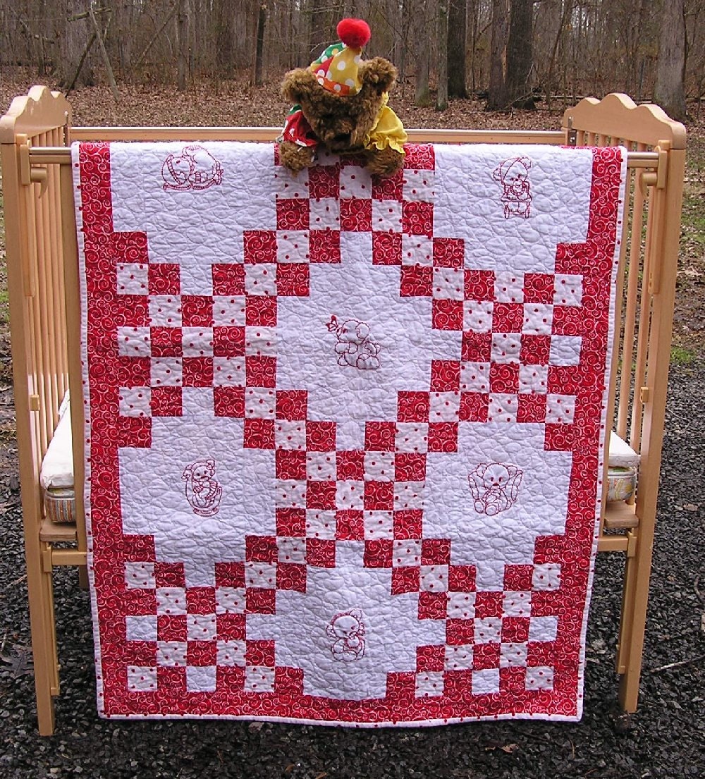 handmade-double-irish-chain-baby-quilt-toddler-bedding-red