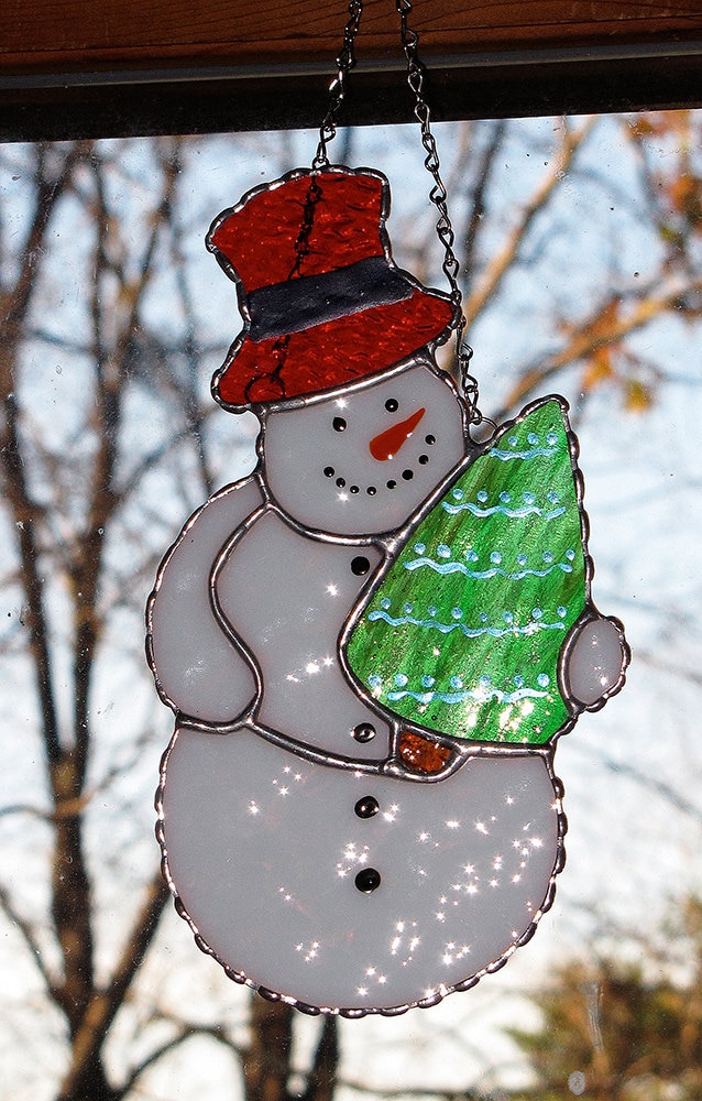 Christmas Holiday Stained Glass Suncatcher Winter Icy