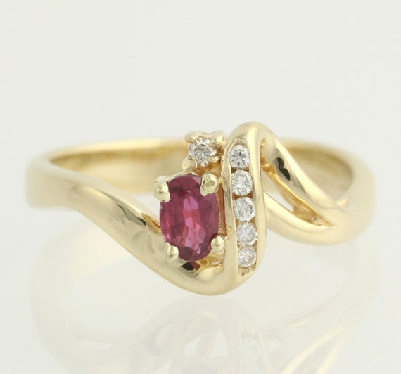 Ruby & Diamond Anniversary Ring - 14k Yellow Gold Band June Birthstone ...