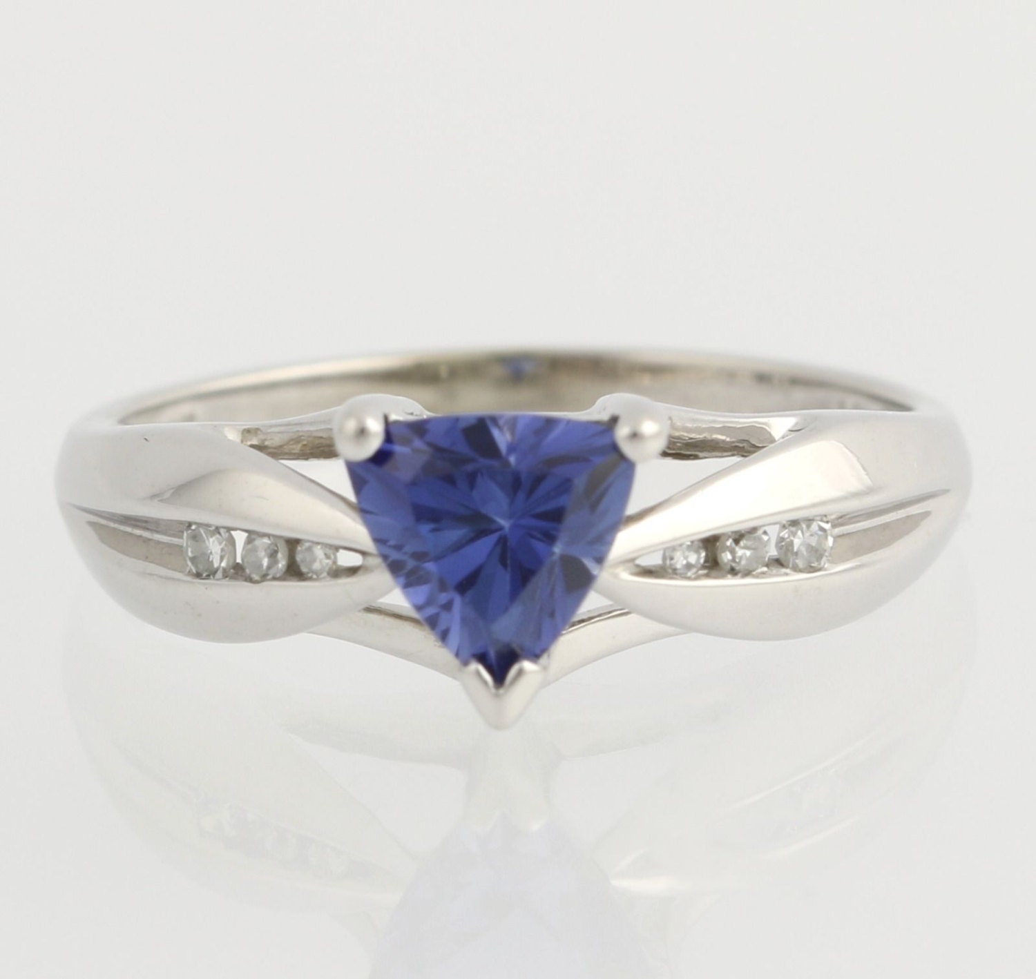 Synthetic Sapphire & Diamond Ring 10k White by WilsonBrothers