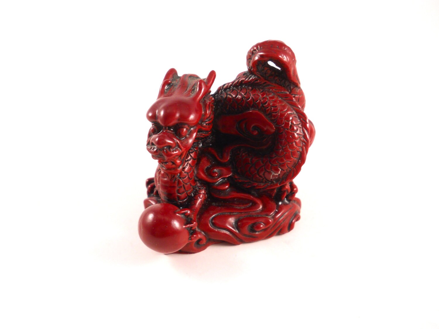 Red Resin Good Luck Chinese Dragon Vintage Carved