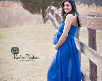 Cloe royal blue chiffon maternity gown/chiffon maternity dress/Sheer maternity gown / Maternity Dress/Senior photo shoot / Modeling