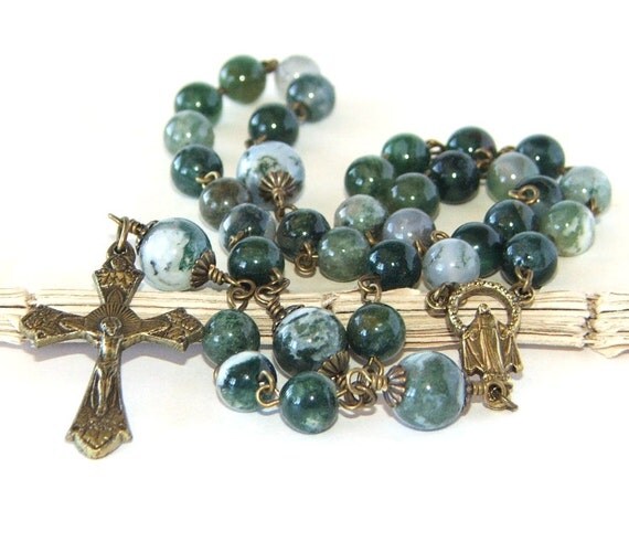 Catholic Rosary 3 Decade Rosary with Natural Agate Beads
