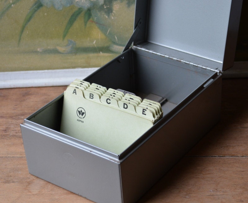 Vintage Metal File Box With Alphabetical Dividers Recipe Box