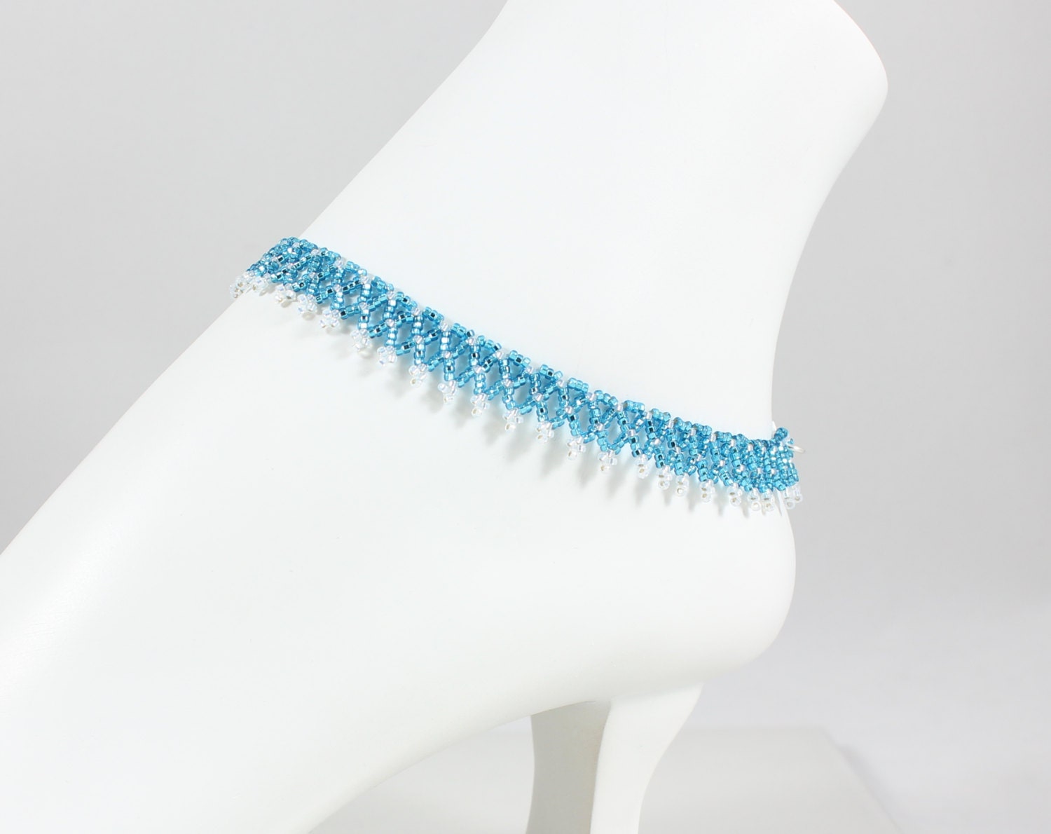 Beaded Anklet Blue Anklet Beadwork Jewelry Ankle