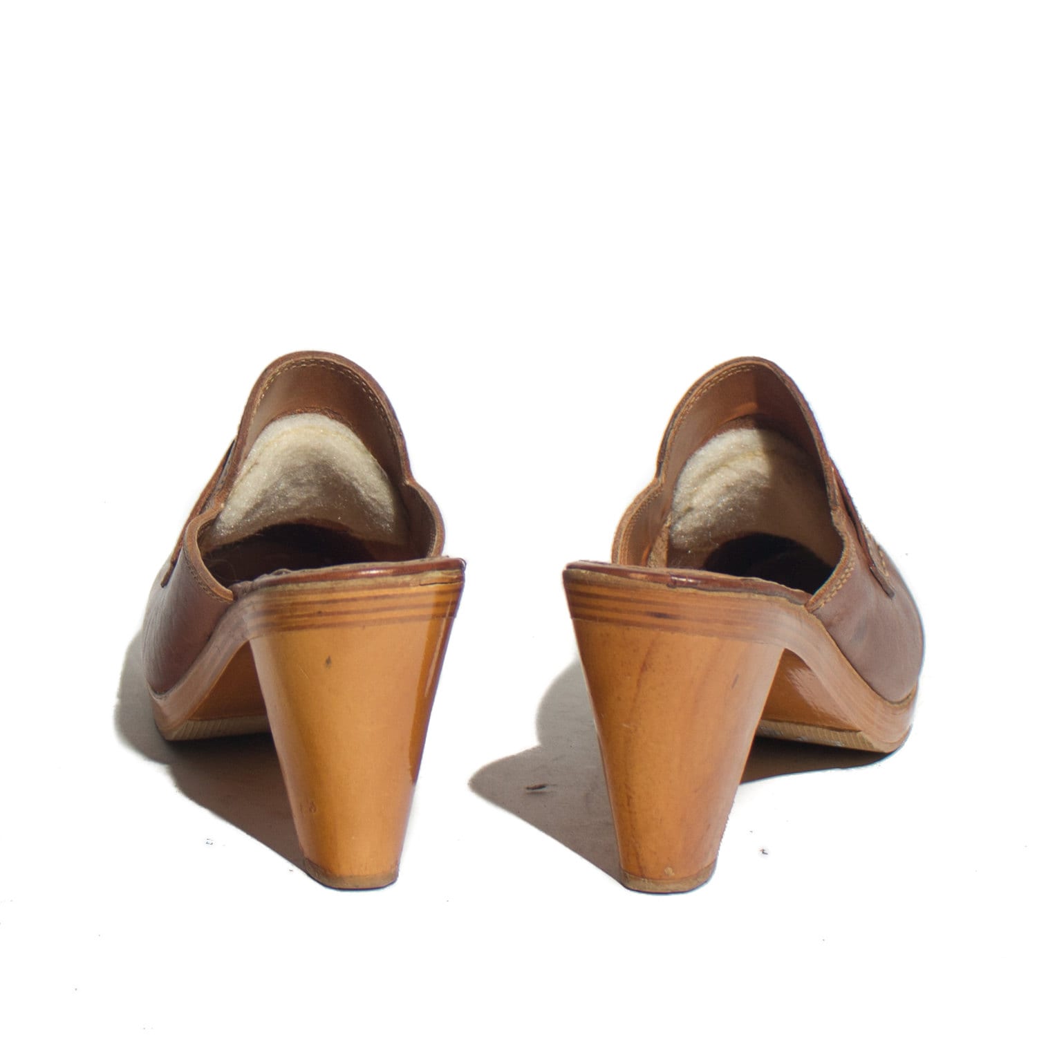 10 B Women's Wooden High Heel Clogs Mules w/ Brown