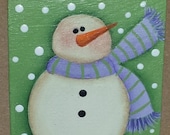 CIJ, wooden snowman pin, hand painted, folk art snowman, country snowman,