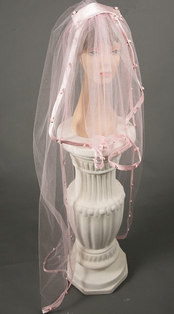 Pink Bridal Veil Pink Roses Pink Satin Shimmer by HelensHatbox