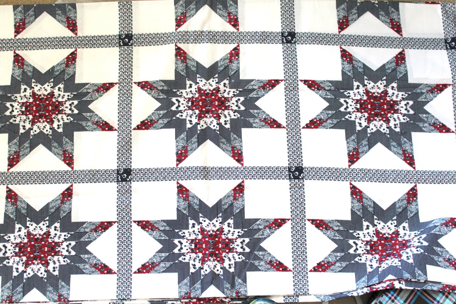 Extra Wide Calico Star Quilt Fabric Quick Sew by JacobandChloesLLC