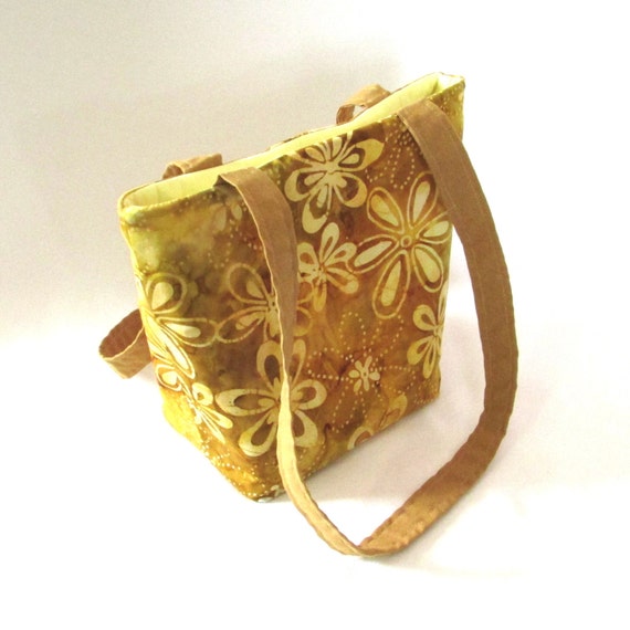 Yellow Batik Purse, Small Tote Bag, Fabric Bag, Floral Purse, Gold ...