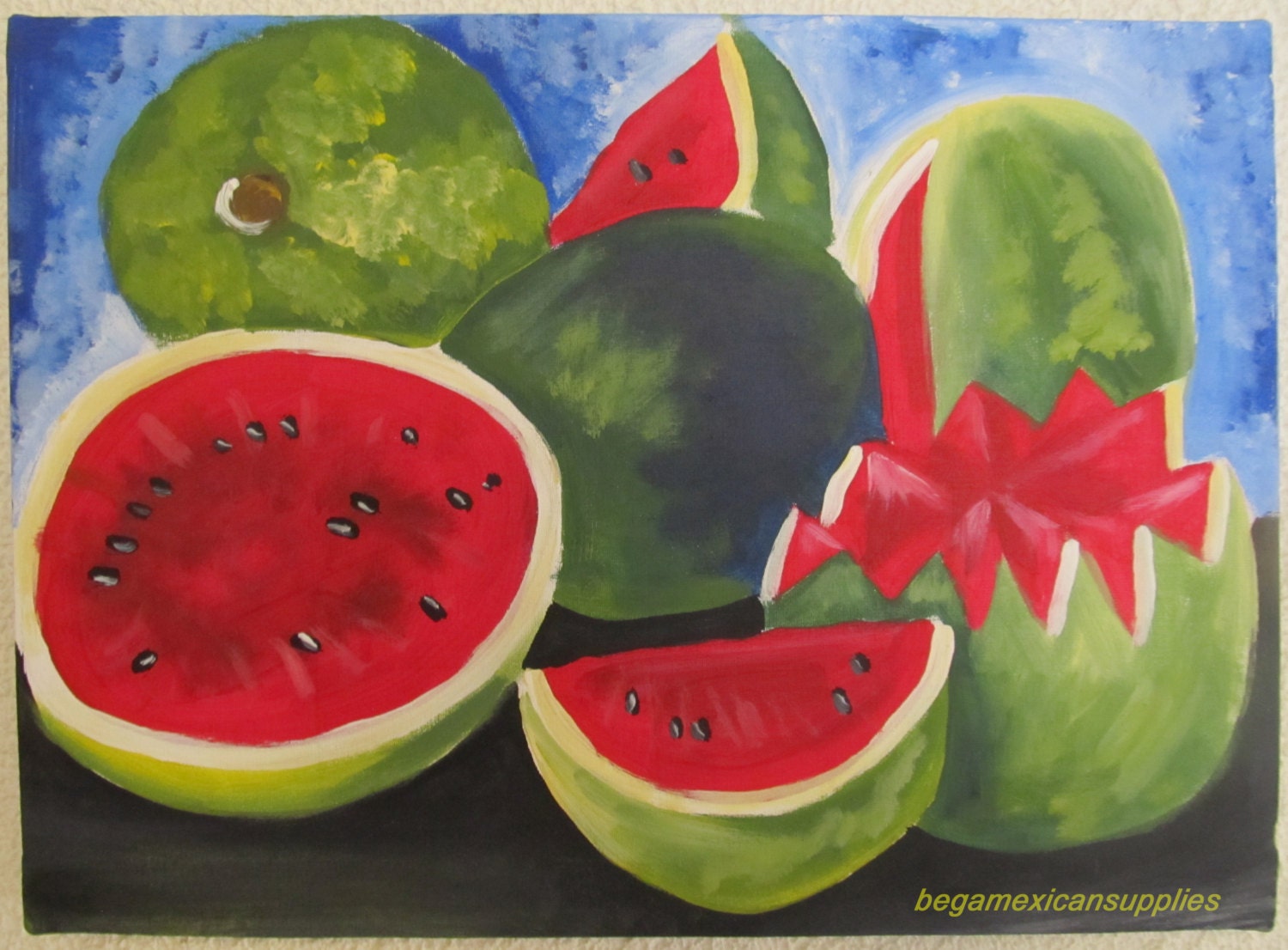 Mexican Canvas Art Original Acrylic Painting Frida Kahlo Folk