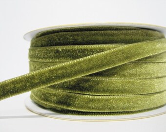 5 yards 3/8" Olive Drab Green Velvet Ribbon, Green Ribbon, Ribbon lot, Wholesale Ribbon, Green Velvet trim, Green velvet, olive green ribbon