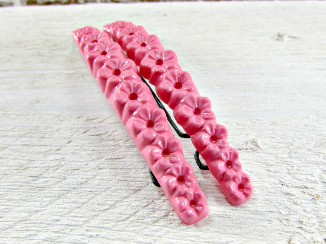 Vintage Pink Barrette / Hair Clip Set Plastic by