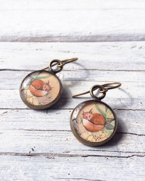 FOX EARRINGS Illustrated Fox Jewelry / Handmade by SeedandSky