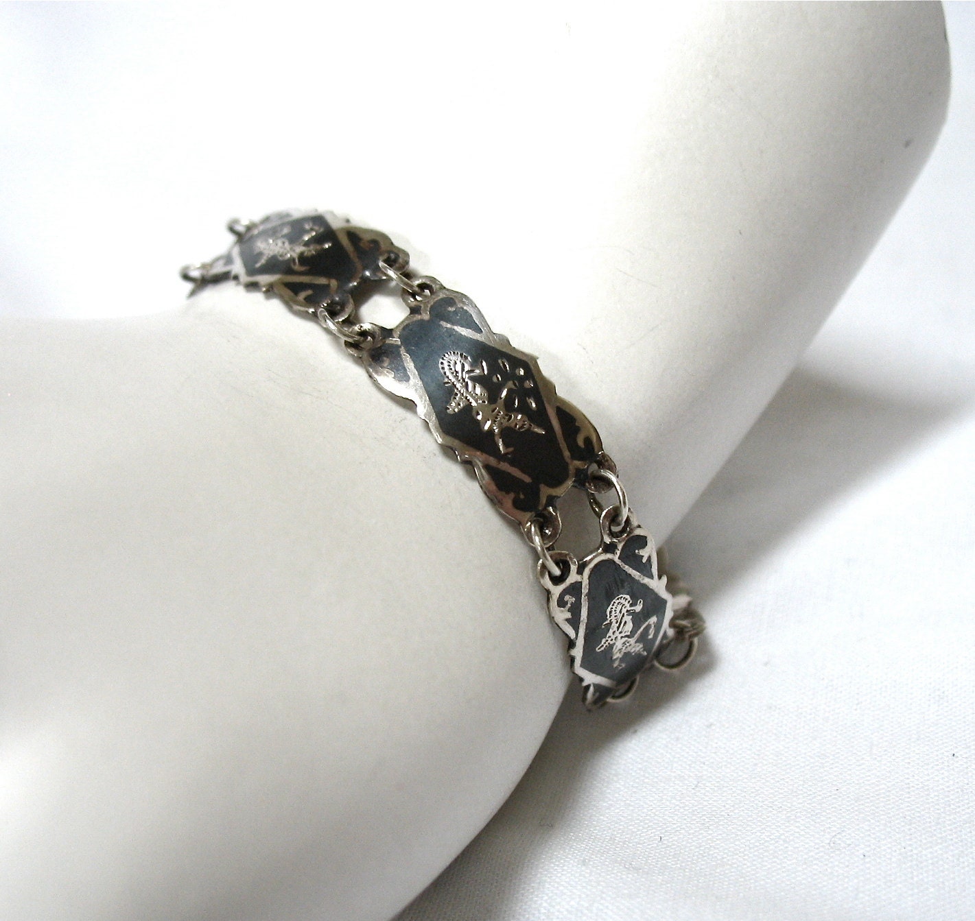SIAM Sterling Silver Niello Bracelet black Thailand 925