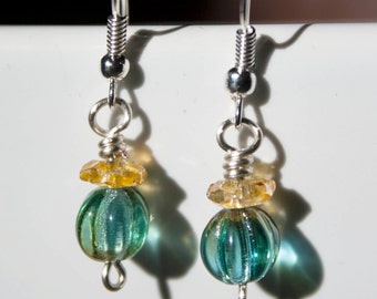 Yellow and Green Beaded Homemade Earrings