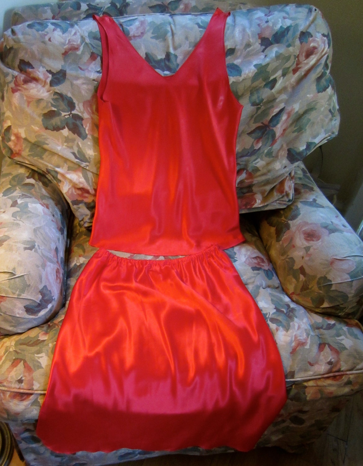 Vintage Cardinal Red Silk Lingerie Crimson Red Camisole