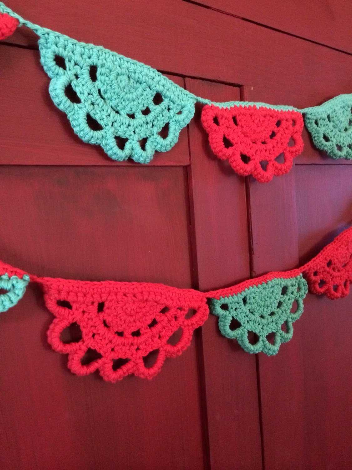 Turquoise and red crochet banner by ChristiesHeart on Etsy